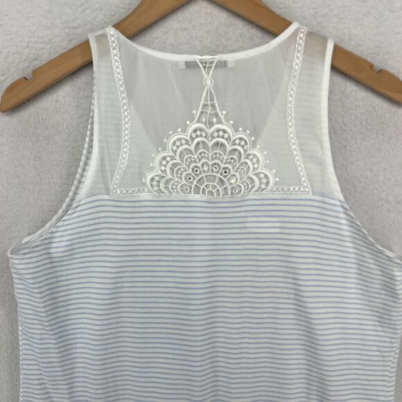 FERAUD PARIS Nightgown L V-Neck Striped Sleeveless Sleepwear Slip Dress Blue - Picture 6 of 16